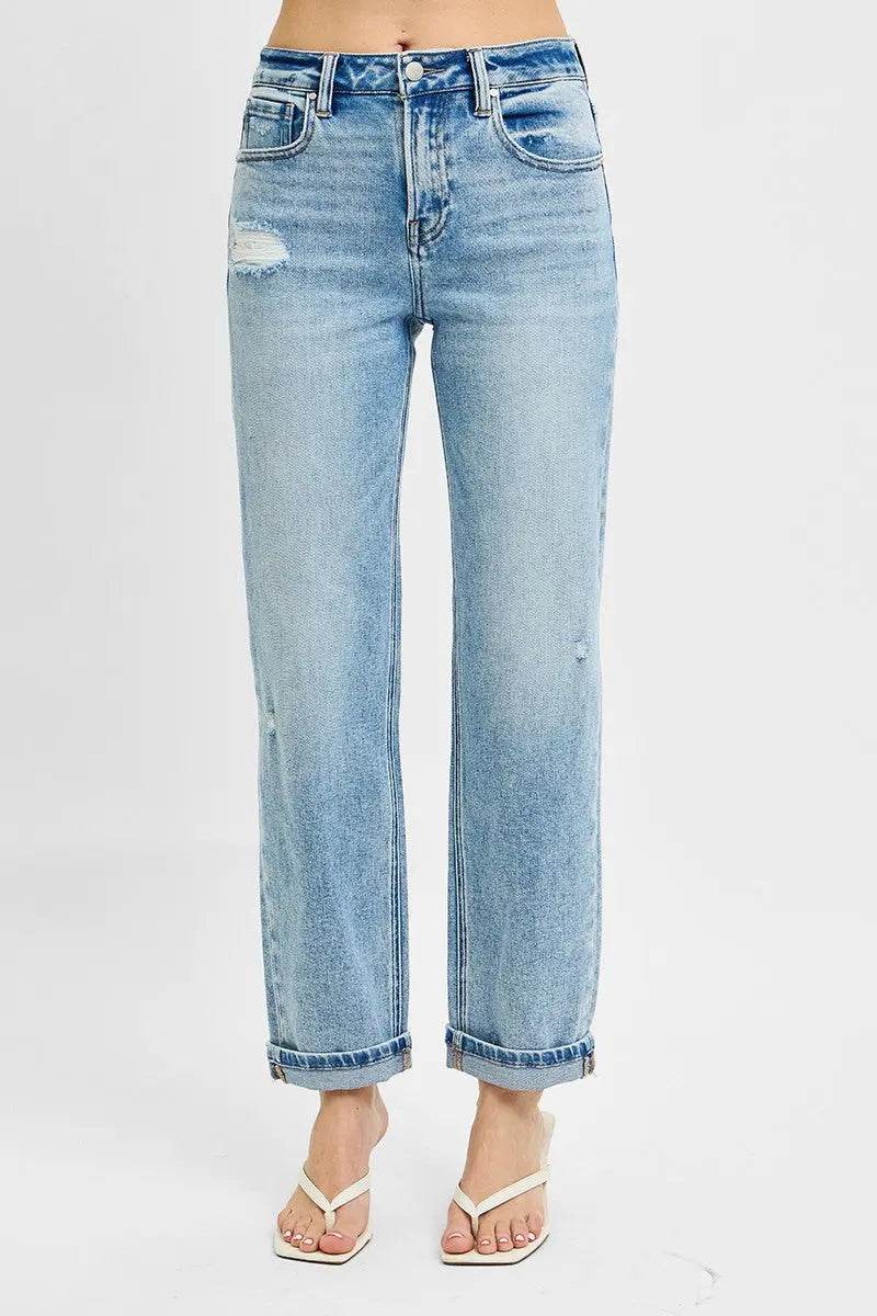 RISEN Full Size High Rise Ankle Boyfriend Distressed Jeans Plus Size - Velveta Studio