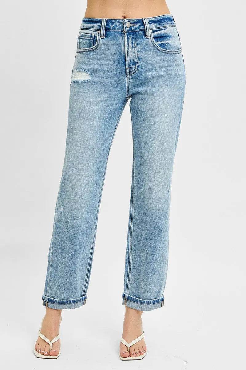 RISEN Full Size High Rise Ankle Boyfriend Distressed Jeans Plus Size - Velveta Studio
