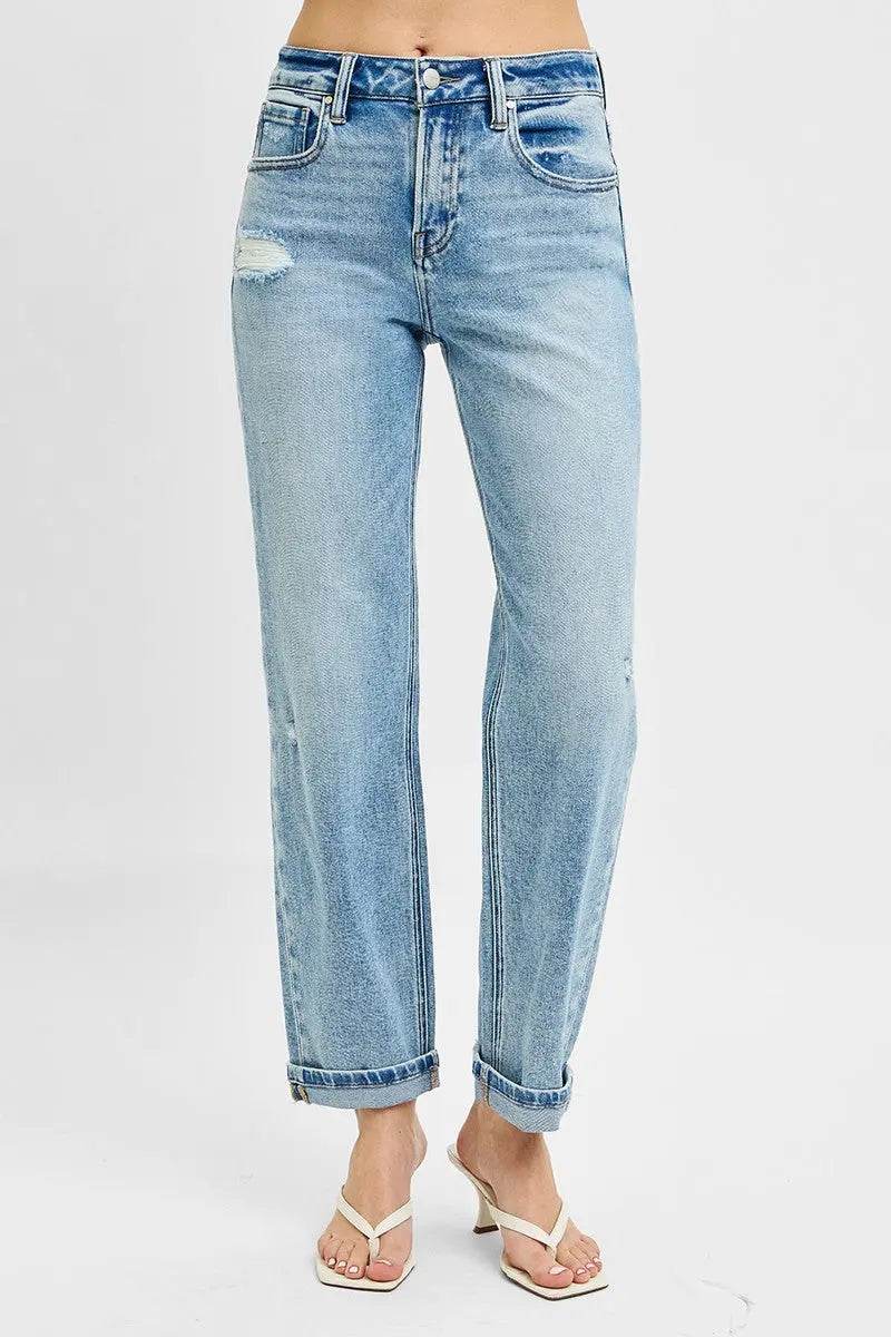 RISEN Full Size High Rise Ankle Boyfriend Distressed Jeans Plus Size - Velveta Studio