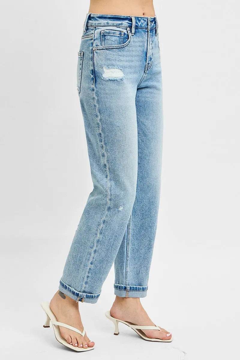 RISEN Full Size High Rise Ankle Boyfriend Distressed Jeans Plus Size - Velveta Studio