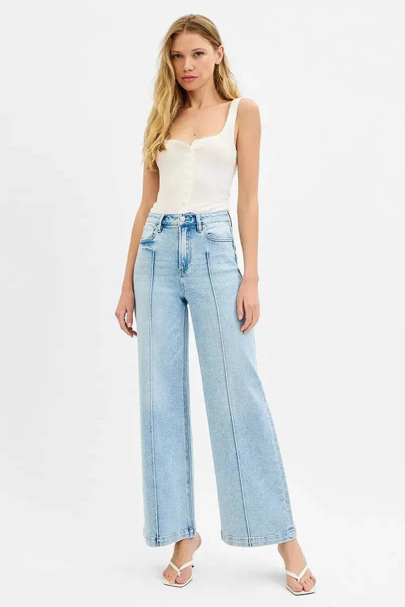 RISEN Full Size High Waist Wide Leg Pintuck Detailed Plus Size - Velveta Studio