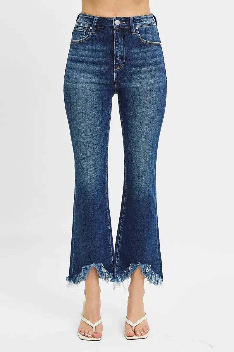 RISEN High Rise Crop Bootcut Fray Hem Jeans - Velveta Studio
