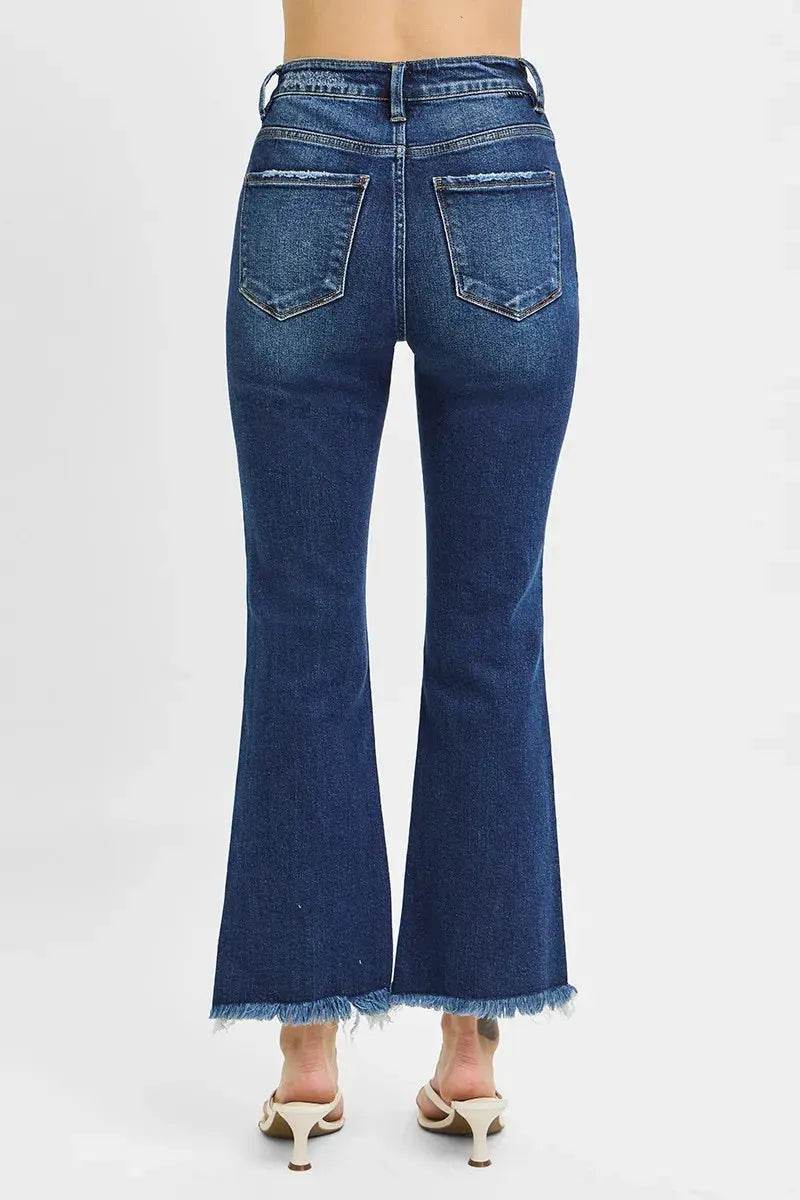 RISEN High Rise Crop Bootcut Fray Hem Jeans - Velveta Studio