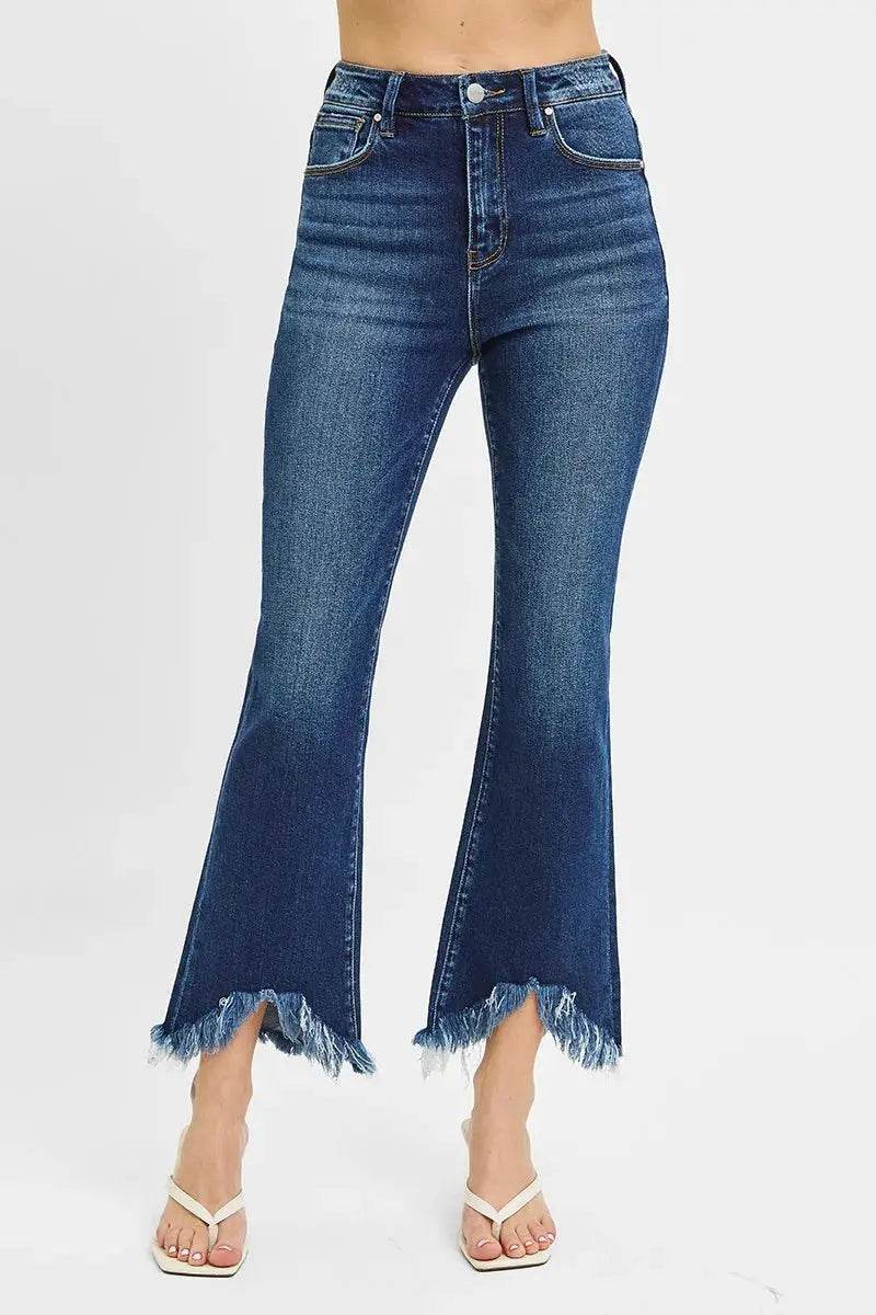 RISEN High Rise Crop Bootcut Fray Hem Jeans - Velveta Studio