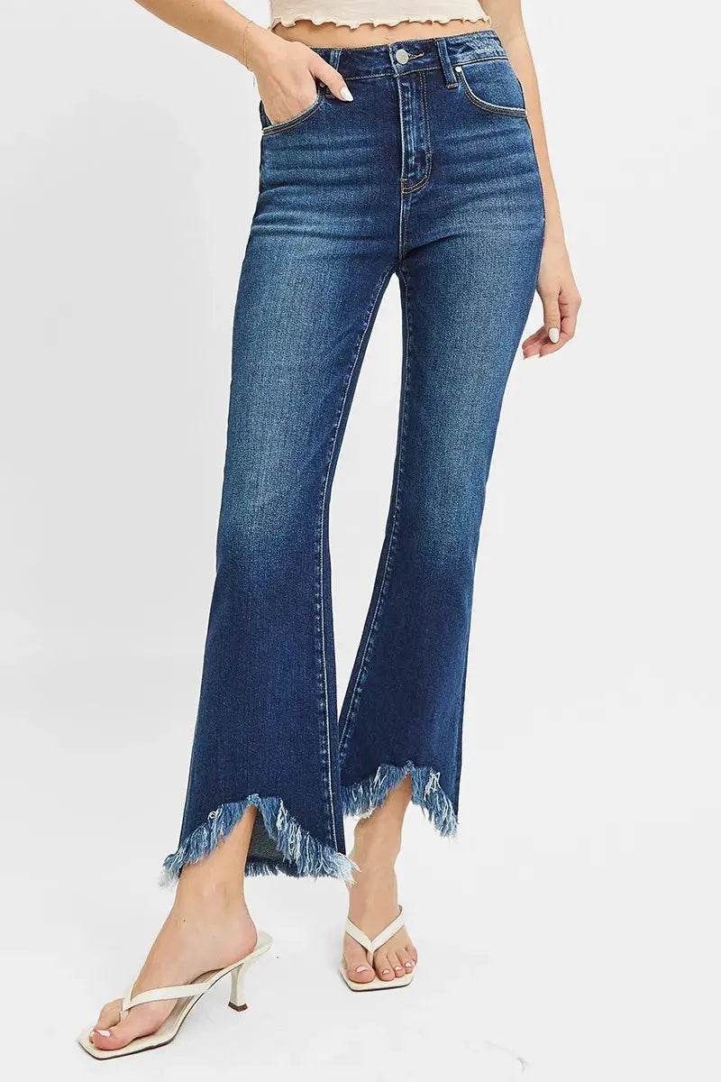 RISEN High Rise Crop Bootcut Fray Hem Jeans - Velveta Studio