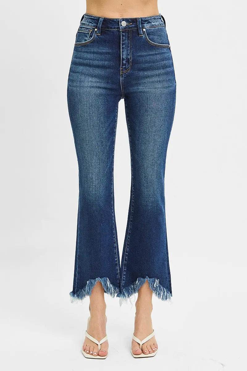 RISEN High Rise Crop Bootcut Fray Hem Jeans - Velveta Studio