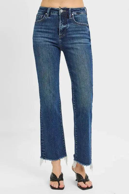 RISEN Tummy Control High Rise Crop Straight Raw Cut Hem Jeans - Velveta Studio