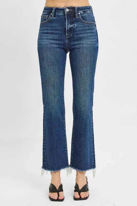 RISEN Tummy Control High Rise Crop Straight Raw Cut Hem Jeans - Velveta Studio
