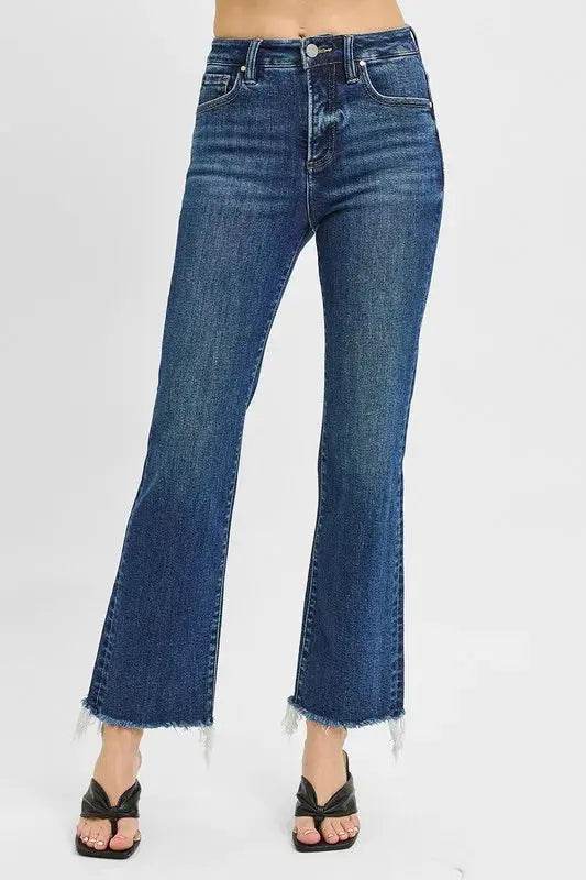 RISEN Tummy Control High Rise Crop Straight Raw Cut Hem Jeans - Velveta Studio