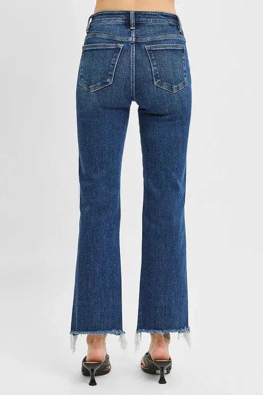 RISEN Tummy Control High Rise Crop Straight Raw Cut Hem Jeans - Velveta Studio