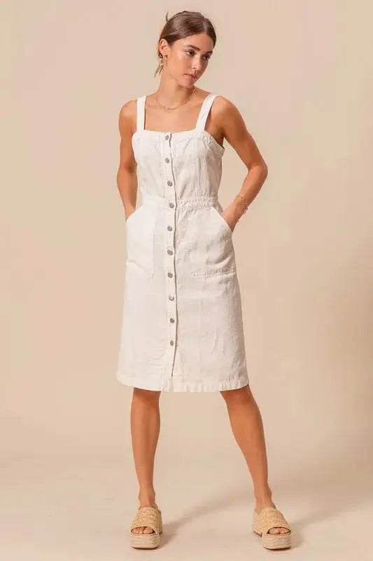 SO ME Button Down Pocket Front Pinafore Dress - Velveta Studio