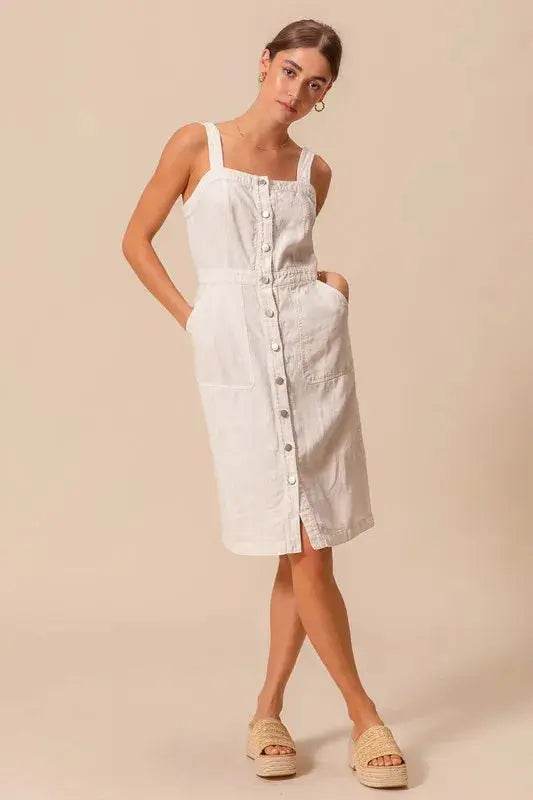 SO ME Button Down Pocket Front Pinafore Dress - Velveta Studio
