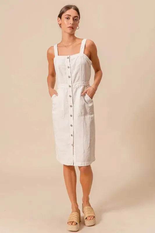 SO ME Button Down Pocket Front Pinafore Dress - Velveta Studio