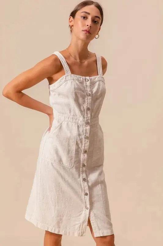 SO ME Button Down Pocket Front Pinafore Dress - Velveta Studio