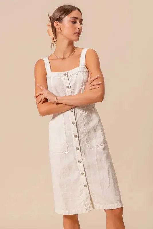 SO ME Button Down Pocket Front Pinafore Dress - Velveta Studio
