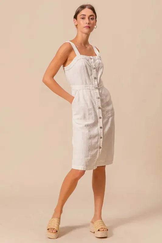 SO ME Button Down Pocket Front Pinafore Dress - Velveta Studio