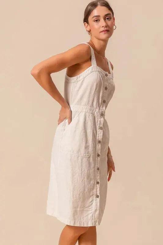 SO ME Button Down Pocket Front Pinafore Dress - Velveta Studio