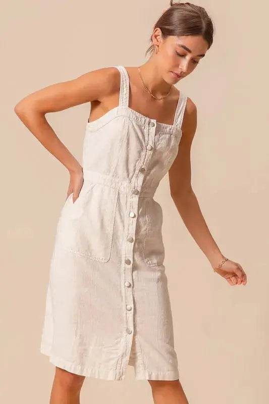 SO ME Button Down Pocket Front Pinafore Dress - Velveta Studio