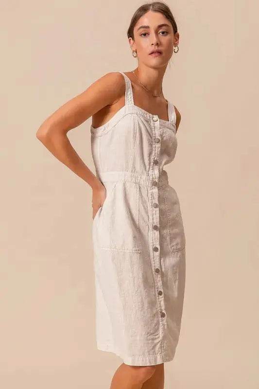 SO ME Button Down Pocket Front Pinafore Dress - Velveta Studio