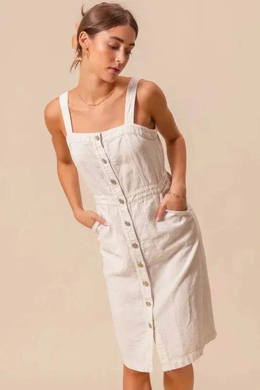 SO ME Button Down Pocket Front Pinafore Dress - Velveta Studio