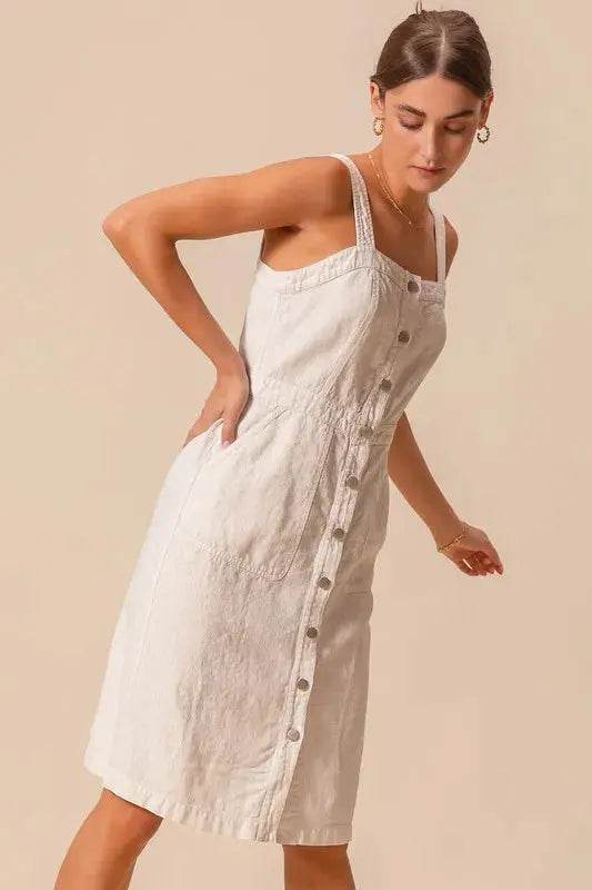 SO ME Button Down Pocket Front Pinafore Dress - Velveta Studio