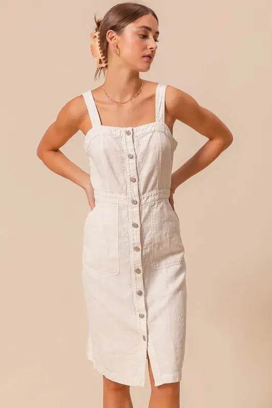 SO ME Button Down Pocket Front Pinafore Dress - Velveta Studio