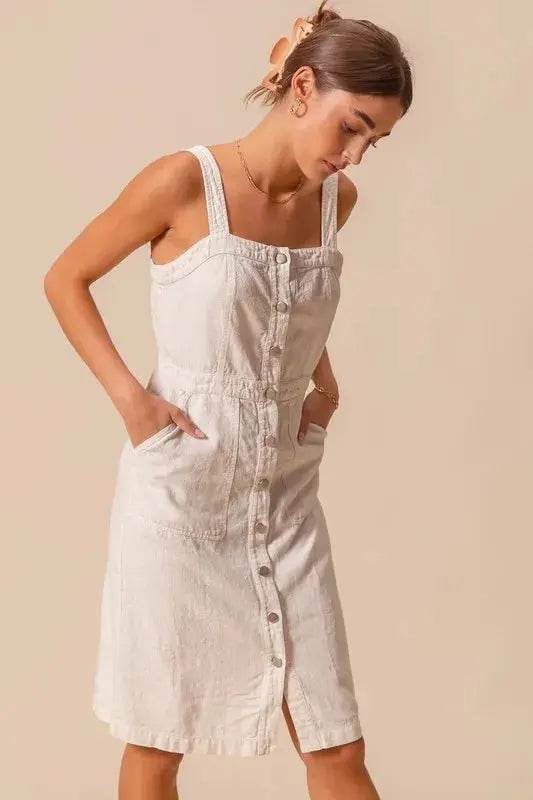 SO ME Button Down Pocket Front Pinafore Dress - Velveta Studio