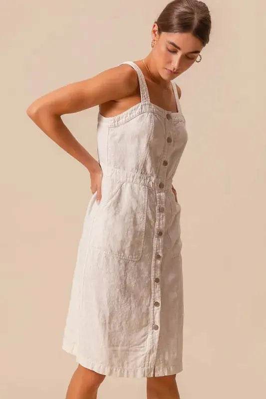SO ME Button Down Pocket Front Pinafore Dress - Velveta Studio