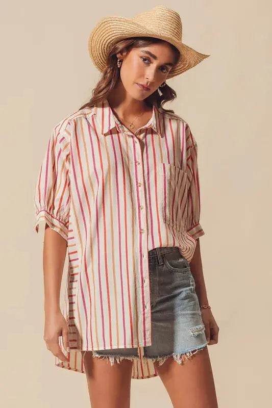 SO ME Multicolored Stripe Button Down Shirt - Velveta Studio