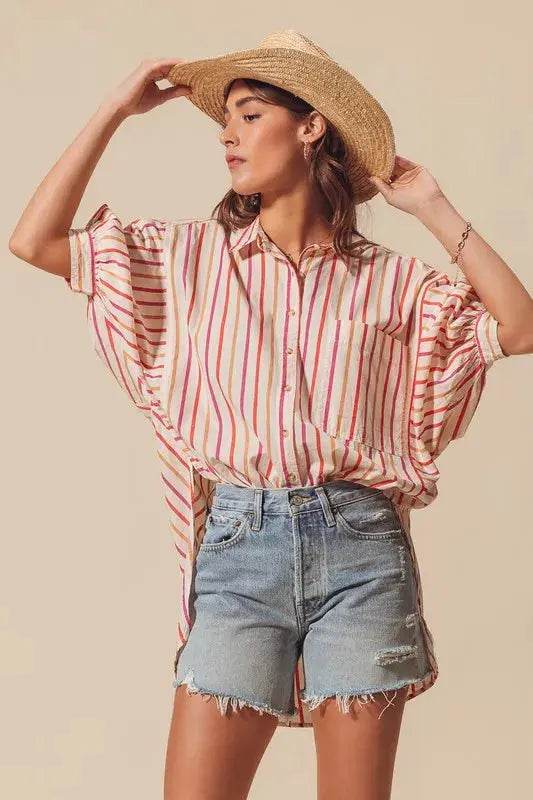 SO ME Multicolored Stripe Button Down Shirt - Velveta Studio