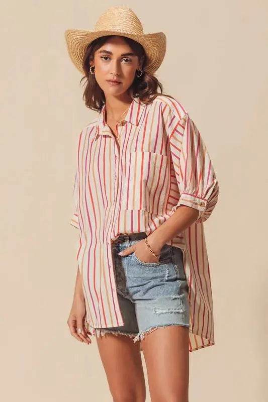 SO ME Multicolored Stripe Button Down Shirt - Velveta Studio