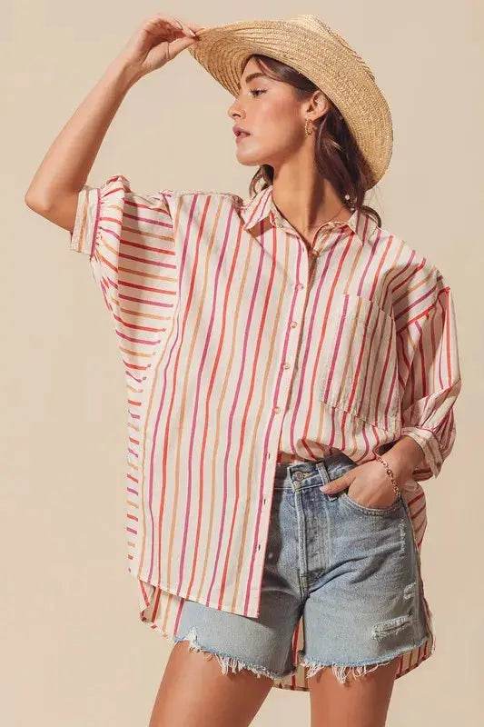 SO ME Multicolored Stripe Button Down Shirt - Velveta Studio