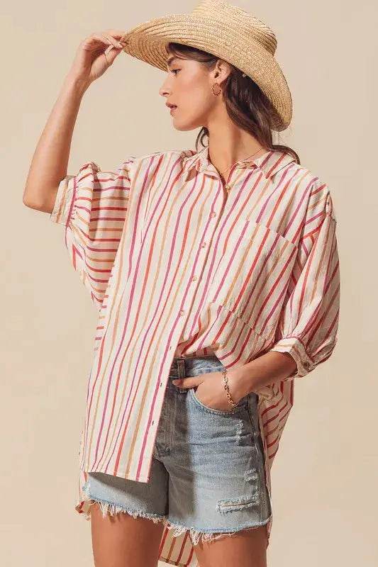 SO ME Multicolored Stripe Button Down Shirt - Velveta Studio