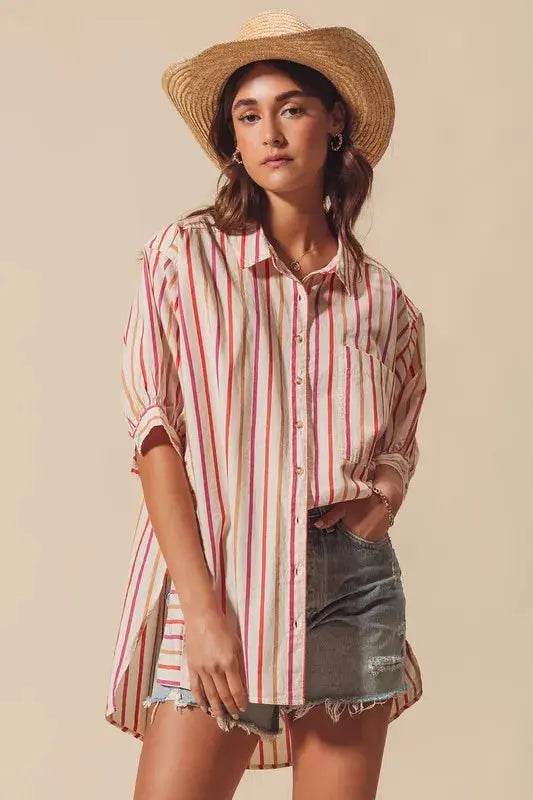 SO ME Multicolored Stripe Button Down Shirt - Velveta Studio