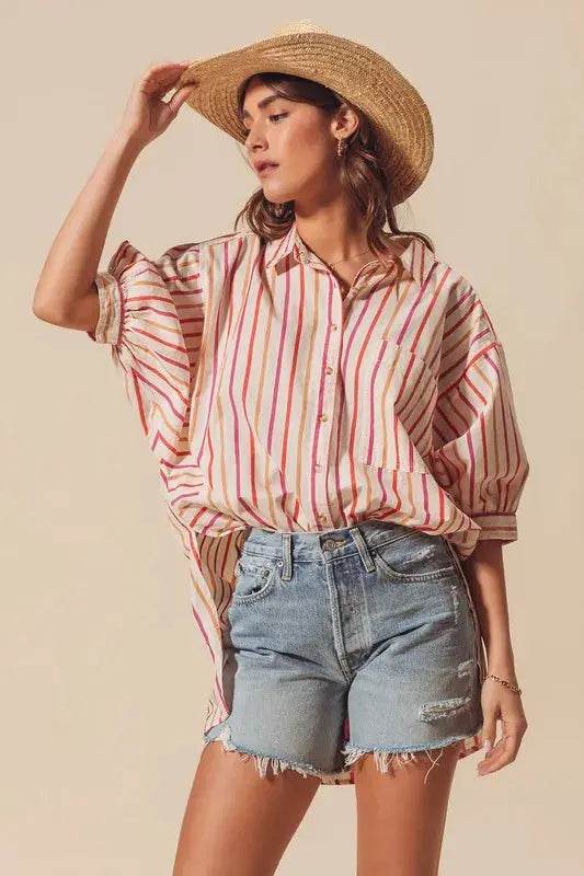 SO ME Multicolored Stripe Button Down Shirt - Velveta Studio