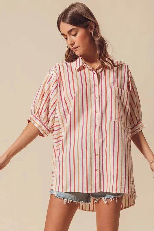 SO ME Multicolored Stripe Button Down Shirt - Velveta Studio