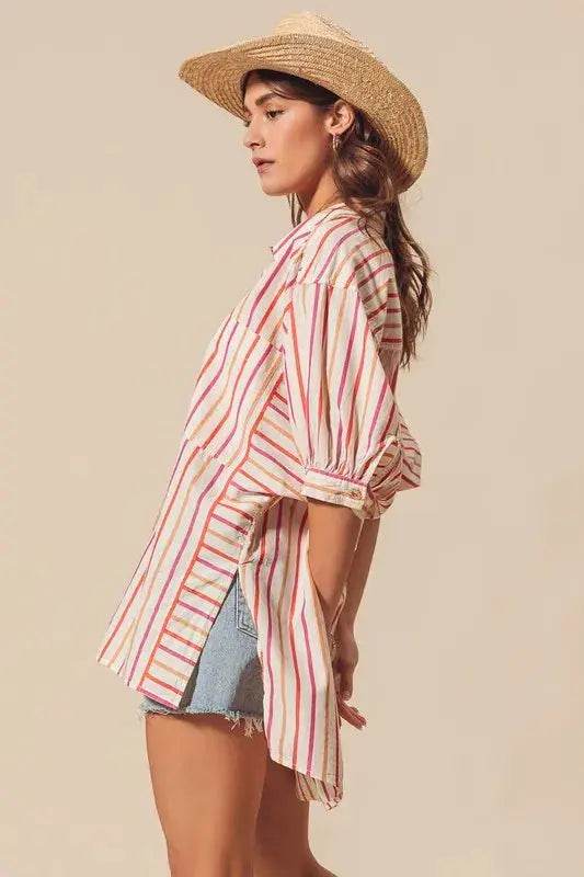 SO ME Multicolored Stripe Button Down Shirt - Velveta Studio
