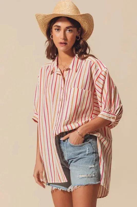 SO ME Multicolored Stripe Button Down Shirt - Velveta Studio