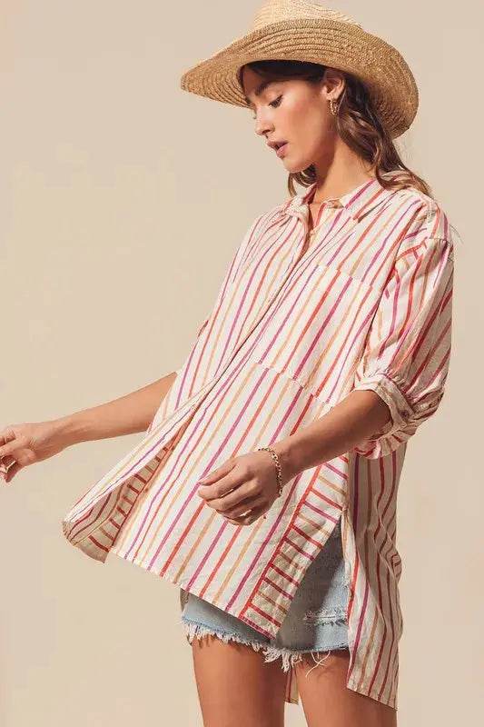 SO ME Multicolored Stripe Button Down Shirt - Velveta Studio