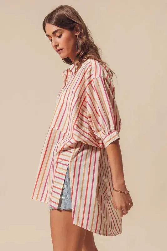SO ME Multicolored Stripe Button Down Shirt - Velveta Studio