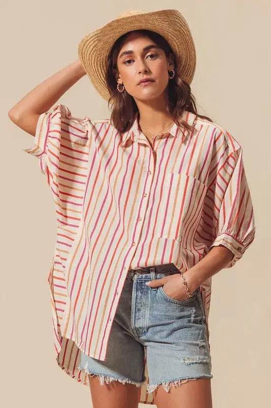 SO ME Multicolored Stripe Button Down Shirt - Velveta Studio