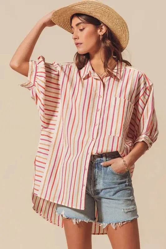 SO ME Multicolored Stripe Button Down Shirt - Velveta Studio