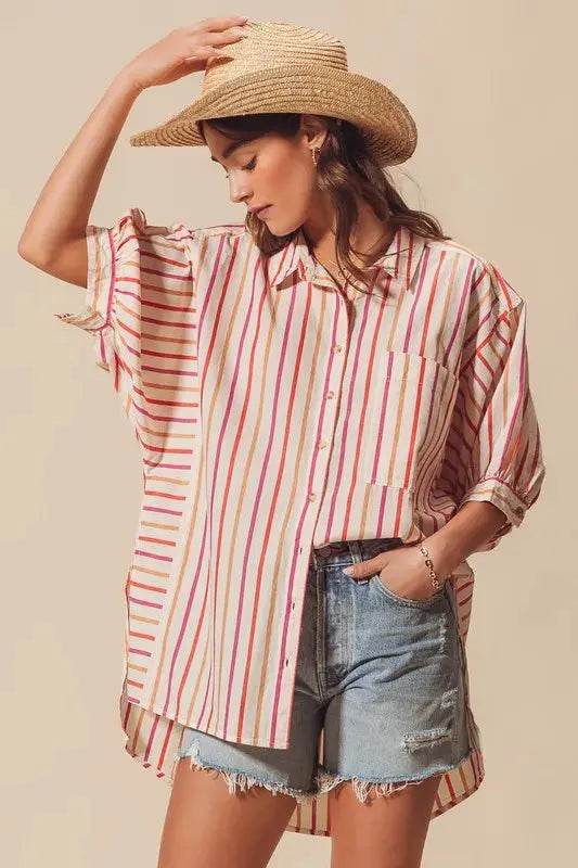 SO ME Multicolored Stripe Button Down Shirt - Velveta Studio