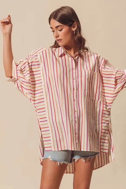 SO ME Multicolored Stripe Button Down Shirt - Velveta Studio