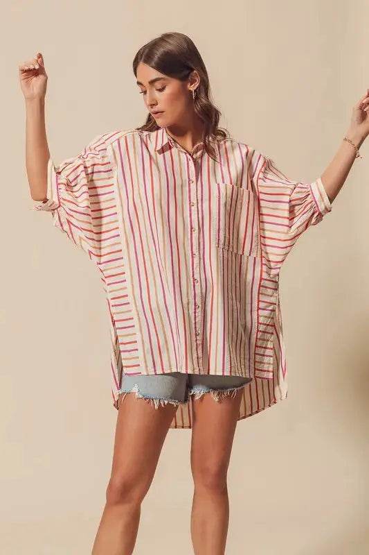 SO ME Multicolored Stripe Button Down Shirt - Velveta Studio