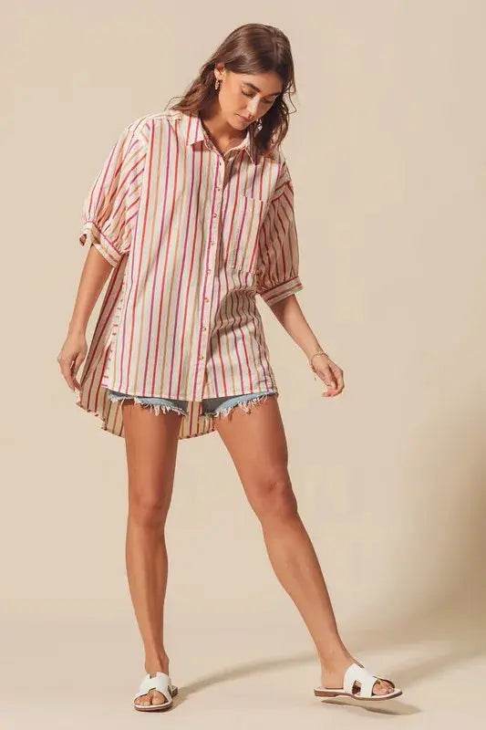 SO ME Multicolored Stripe Button Down Shirt - Velveta Studio