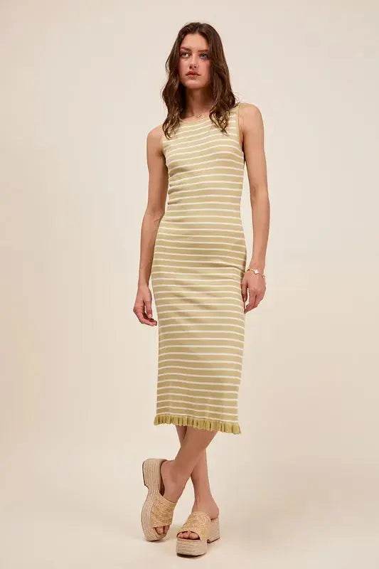 SO ME Stripe Sleeveless Sweater Knit Maxi Dress With Ruffled Hem - Velveta Studio