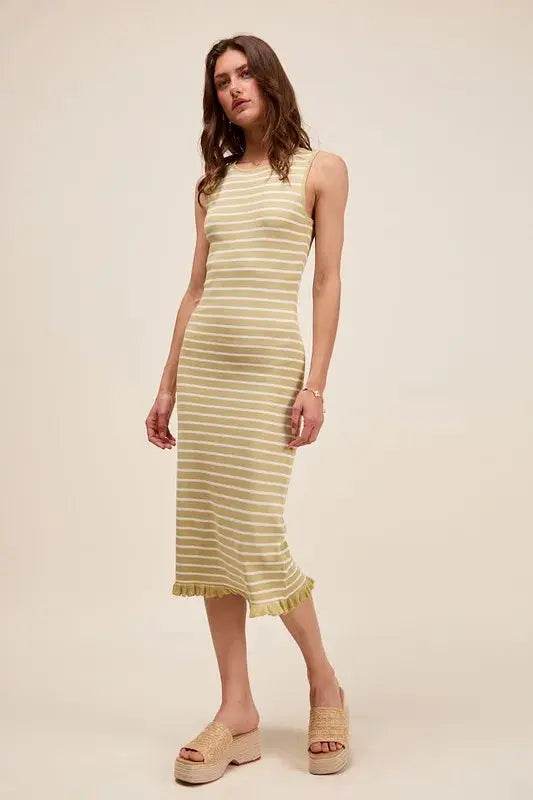 SO ME Stripe Sleeveless Sweater Knit Maxi Dress With Ruffled Hem - Velveta Studio