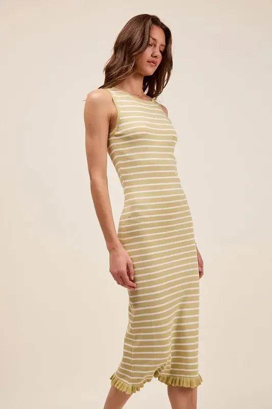 SO ME Stripe Sleeveless Sweater Knit Maxi Dress With Ruffled Hem - Velveta Studio