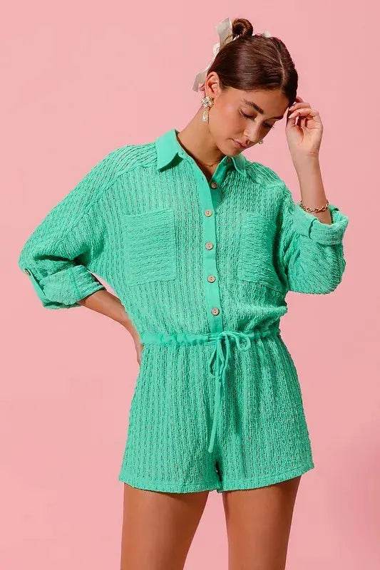 SO ME Textured Knit Button Front Romper - Velveta Studio